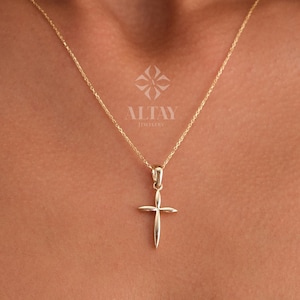 14K Gold Cross Necklace, Crucifix Pendant Chain, Jesus Christ Religious Jewelry, Christening, Dainty Cross Charm, Christian Pendant Gift