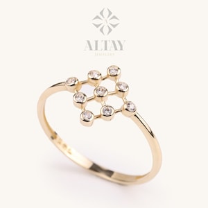 14K Gold Lünette Ring, 9 Satz Cluster CZ Diamant Ring, Verlobungsring, Stapelring, zierliche Twist Ring, Goldring, Jubiläumsgeschenk für sie