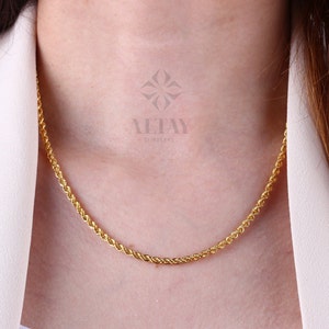14K Gold Rope Chain Necklace, 4mm Diamond Cut Chain Choker