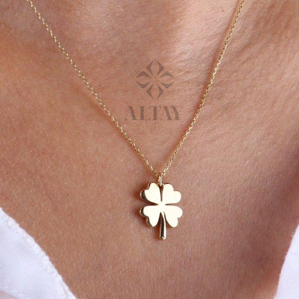14K Gold Clover Necklace, Dainty Good Luck Pendant, Four Leaf Clover, Lucky Charm Necklace, St. Patrick's Day Accessory, Gift for Her