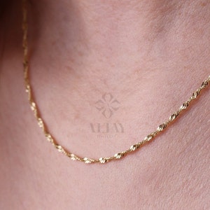 14K Gold Singapore Kettenhalskette, 1,5 MM Singapore Twist Kettenhalsband, Singapore Seilkette, Twisted Singapore Layering Halskette