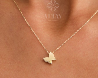 14K Gold Butterfly Necklace, Minimalist Charm Pendant, Cute Gift For Her, Animal Fine Jewelry, Small Butterfly Pendant, Dailywear Gift