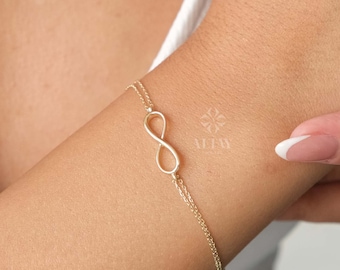 14K Gold Infinity Bracelet, Eternity Charm Bracelet, Minimalist Dainty Endlessness Charm, Wife Jewelry Gift, Delicate Bridesmaid Gift