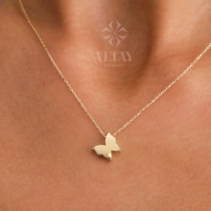 Collana a farfalla in oro 14K, ciondolo con ciondolo minimalista, regalo carino per lei, gioielli raffinati con animali, piccolo ciondolo a farfalla, regalo per tutti i giorni