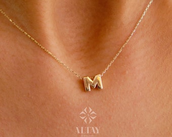 14K Solid Gold Initial Necklace, Letter Pendant Choker, Minimal Letter Charm Necklace, Dainty Personalized Gold Pendant, Custom Name Jewelry
