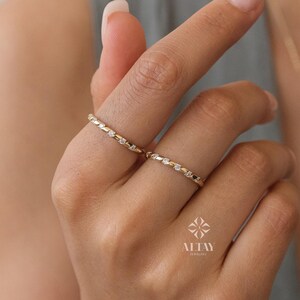 14K Gold Half Eternity Ring, 2mm CZ Diamond Wedding Ring, Round Wedding Ring, Delicate Engagement Band, Stacking Promise Band Ring