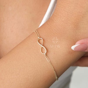 14K Gold Infinity Bracelet, Eternity Charm Bracelet, Minimalist Dainty Endlessness Charm, Wife Jewelry Gift, Delicate Bridesmaid Gift