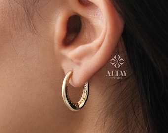 14K Gold Chunky Gold Hoop Earrings, Oval Thick Hoops Gold Earrings, Dainty Hoop Earrings, Statement Earrings, French Style, Women Bold Hoops