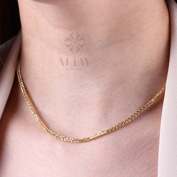 14K Gold Palm Franco Kettenhalskette, Weizen Fuchsschwanz Panzerkette, Männer Frauen Palm Link Charm, Palm Weizen Kettenanhänger, Spiga Kettenhalskette