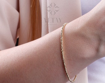 14K Gold Beaded Chain Bracelet, Italian Ball Bead Bracelet, Dorica 2MM Layering Link Wristband, Delicate Dainty Gold Beads, Gift For Her Him