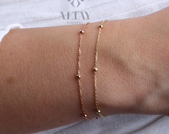 14K Gold Bead Chain Bracelet, Mini Balls Bracelet, Multi balls Chain Bracelet, Minimalist Fashion Bracelet, Delicate Modern, Gift For Her