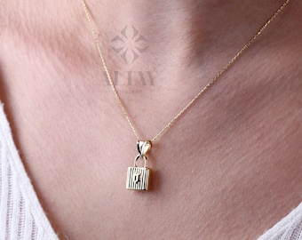 14k Gold Lock Necklace, Little Gold Lock Charm Necklace, Padlock Charm, Holiday Gift, Lock Necklace, Dainty Lovers Necklace, Gift for Her