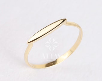 14K Solid Gold Rectangle Bar Ring, Plain Stacking Ring, Thin Gold, Stackable Knuckle Dainty Ring, Flat Bar Band Ring, Geometric Jewelry