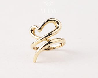 14K Gold Heart Ring, Heart Love Ring, Small Promise Ring, Open Stackable Heart Ring, Dainty Gold Ring, Heart Wedding Ring, Gift For Her