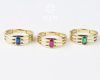 14K Gold Birthstone Ring, Emerald Gemstone Vintage Gold Stackable Ring, Dainty Gold Elegant Ring, Art Deco Wedding Band, Half Eternity Ring