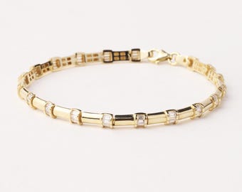 14K Gold Baguette Bracelet, Baguette Link Gold Bracelet, Dainty Gold Bracelet, Minimalist Everyday Fine Jewelry Gift for Her