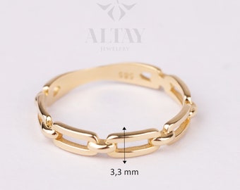 14K Gold Chain Ring, Paperclip Chain Band, Rectangle Long Chain Ring, Stacking Chain Ring, Chunky Gold Band, Chain Curb Ring, Layering Band