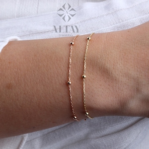 14K Gold Bead Chain Bracelet, Mini Balls Bracelet, Multi balls Chain Bracelet, Minimalist Fashion Bracelet, Delicate Modern, Gift For Her