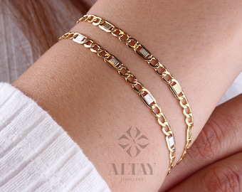 14K Gold Figaro Mariner Chain Bracelet, 3.5mm Layering Chain, Light Tone Unisex Chain, Figaro Anklet, Delicate Modern, Gift For Her Him