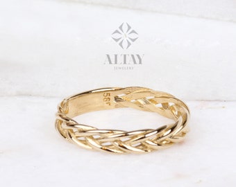 14K Gold Palm Franco Chain Ring, Wheat Foxtail Curb Chain Ring, Men Women Palm Link Ring, Palm Wheat Chain Ring, Spiga Chain Ring
