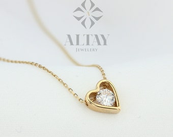 14K Gold Diamond Heart Necklace, Diamond Dainty Pendant, Small Love Charm, Meaningful Necklace, Gift for Her, Good Fortune Symbol, Delicate