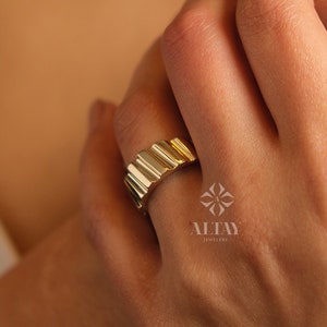 14K Gold Ruffles Ring, Dome Croissant Ring, Iconic Dome Ring, Dainty Gold Bold Dome Ring, ZigZag Twist Ring, Gold Thick Band, Gift For Her