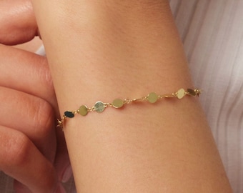 14K Solid Gold Mirror Chain Bracelet, 3mm Sequin Bracelet, Elegant Anklet Unisex Chain, Sparkle Fashion Delicate, Stacking, Gift For Her Him