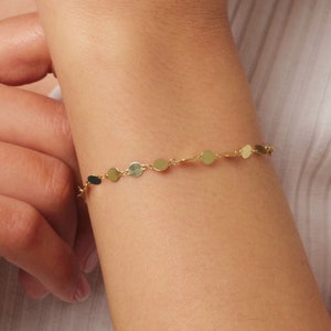 14K Solid Gold Spiegel Kettenarmband, 3 mm Pailletten Armband, Elegantes Fußkettchen Unisex Kette, Sparkle Mode Delikat, Stapeln, Geschenk für Sie Him