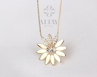 14K Gold Flower Necklace, Daisy Pendant Necklace, Birth Flower Necklace, Handmade Botanical Necklace, Sentimental Gift, Nature Pendant