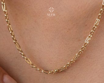 14K Gold Long Paperclip Rolo Chain Necklace, Rectangle Long Rolo Chain, Chunky Round Chain Link Dainty Necklace, Layered Chain Necklace
