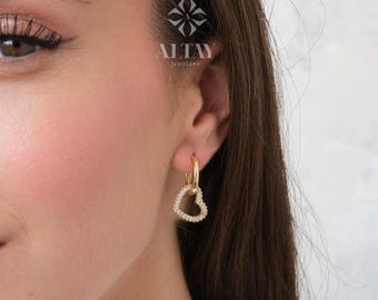 14K Gold Heart Hoop Earrings, Open Heart Huggie Earrings, Mini Love Earrings, Stacking Gold Earrings, Dangle Hoop Earring, Minimalist Hoops