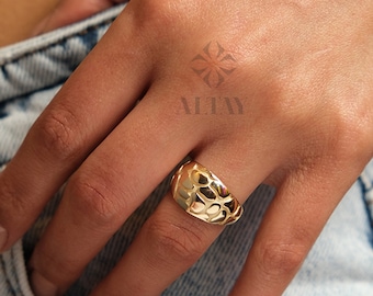 14K Gold Snake Ring, Dome Snake Band, Croissant Serpent Jewelry, Dainty Stacking Animal Rings, Snake Style Ring, Statement Wrap Ring