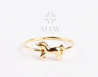 14K Gold Horse Ring, Unicorn Gold Band Ring, 14k Animal Gold Ring, Trendy Minimalist Ring, Stacking Gold Ring, Unisex Gold Ring