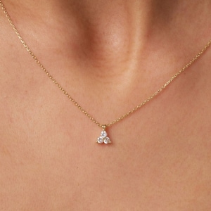 14K Gold Trio Cz Diamond Necklace, 3 Stone Necklace, Prong Set Pendant Necklace, Triangle Necklace, Bridesmaid Necklace, Bridal Gift