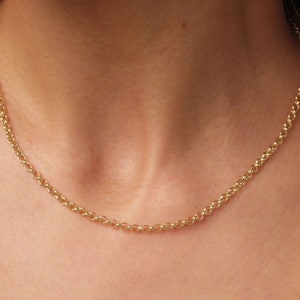 14K Gold Rolo Chain Necklace, 3mm Gold Link Belcher Chain Choker, Round Link Charm Necklace, Minimal Delicate Round Necklace, Woman, Men