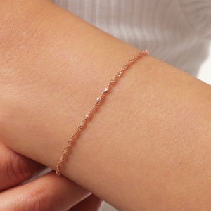 14K Gold Singapore Chain Bracelet, 1.2mm Twist Chain Bracelet, Sparkle Gold Chain Anklet, Shiny Stacking Chain Bracelet, Twisted Chain