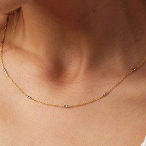 14K Gold Two Tone Chain Necklace, Tube Chain Choker, Cylinder Long Tube Chain, Christening, Chunky Chain Rolo, Two-Tone Necklace