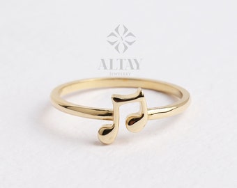 14K Gold Music Note Ring, Musicians Gold Ring, Musical Note Band Ring, Quaver Note Ring, Music Lover Jewelry, Musical Sheet Ring