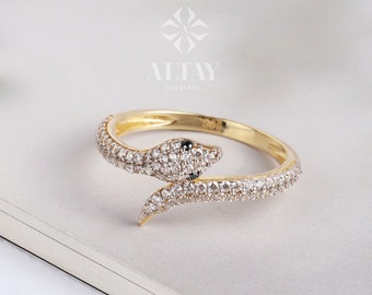 14K Gold Snake Ring, Serpent Band Ring, Dainty Stacking Animal Ring, Pointer Finger Ring, Unique Statement Rings, Stackable Gold Ring