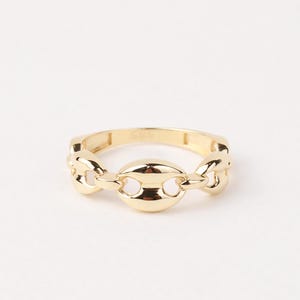 14K Gold Chain Ring, Mariner Link Ring, Thick Chain Puff Ring, Bold Chain Ring, Mariner Gold Stacking Ring, Layering Minimalist Chain Link