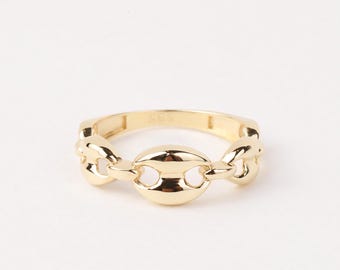 14K Gold Chain Ring, Mariner Link Ring, Thick Chain Puff Ring, Bold Chain Ring, Mariner Gold Stacking Ring, Layering Minimalist Chain Link
