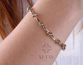 14K Gold Two Tone Link Chain Bracelet, Oval Chain Link Bracelet, Rectangle Long Paperclip Chain Anklet, Chunky Chain Link, Gift For Her