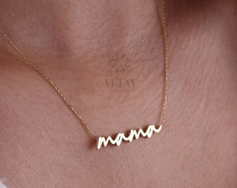 14K Gold Mama Necklace, Cursive Mama Pendant, Custom Made Mama Choker, Mothers Day Gift, New Mom Gift, Special Name Necklace