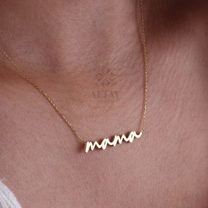 14K Złoty Naszyjnik Mama, Wisiorek Cursive Mama, Niestandardowy Choker Mama, Prezent na Dzień Matki, Prezent dla Nowej Mamy, Specjalny Naszyjnik z Imieniem