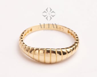 14K Gold Croissant Ring, Tiny Dome Ring, Ribbed Statement Ring, Minimalist Pinky Ring, Gold Bubble Ring, Delicate Chunky Signet Ring