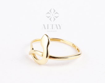 14K Gold Snake Ring, Plain Serpent Ring, Wrap Around Snake Ring, Dainty Stacking Animal Ring, Snake Band Ring, Pointer Finger Gold Ring