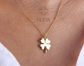 14K Gold Clover Necklace, Dainty Good Luck Pendant, Four Leaf Clover, Lucky Charm Necklace, St. Patrick's Day Accessory, Gift for Her