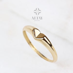 14K Solid Gold Heart Ring, Thin Heart Ring, Minimalist Dainty Stackable Ring, Promise Ring, Valentine Heart Ring, Love Shape, Gift For Her