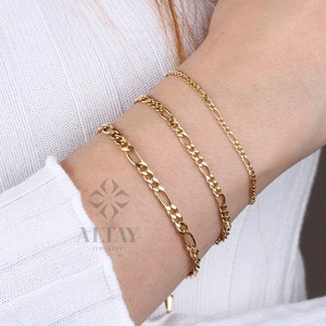 14K Gold Figaro Chain Bracelet 5mm / 7.5 Inches