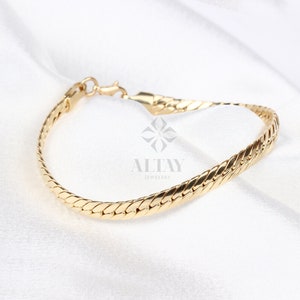 14K goud 5 mm Cubaanse schakelarmband, curb Chain Bracelet, Bold Link Chunky Vintage Chain enkelbandje, mannen vrouwen stapelarmband, cadeau voor haar